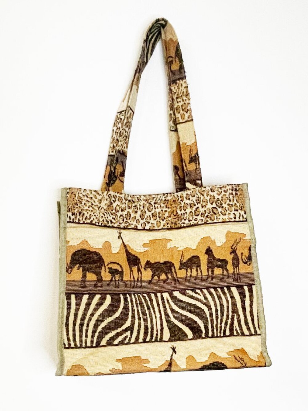 Safari Animal Print Tapestry Tote Bag Zebra Leopard Jungle Print Shoulder